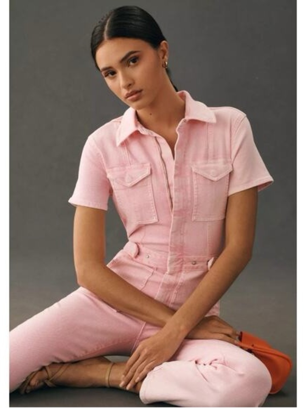 Good American Pink Short-Sleeve Denim Jumpsuit